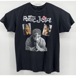 Tupac Poetic Justice Shirt Men's XL Black Short Sleeve Hip Hop Graphic Chemistry